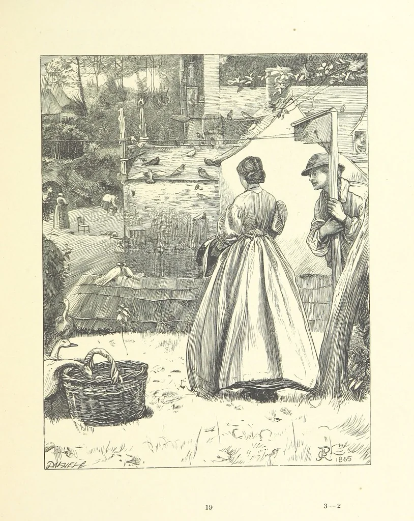 An illustration from Picture Posies. Poems chiefly by living authors, and drawings by F. Walker, J. W. North, A. B. Boughton [and others] ... Engraved by Dalziel Brothers, 1874, leaf 41