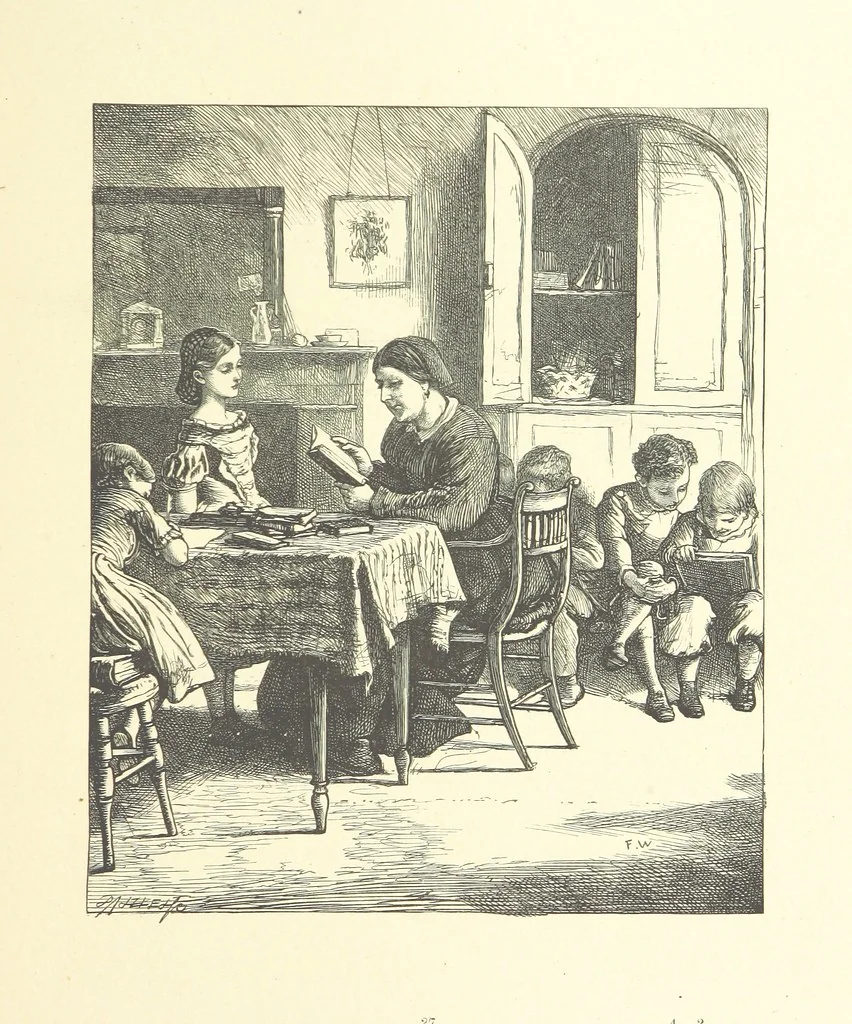 An illustration from Picture Posies. Poems chiefly by living authors, and drawings by F. Walker, J. W. North, A. B. Boughton [and others] ... Engraved by Dalziel Brothers, 1874, leaf 49