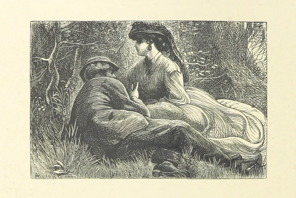 An illustration from Picture Posies. Poems chiefly by living authors, and drawings by F. Walker, J. W. North, A. B. Boughton [and others] ... Engraved by Dalziel Brothers, 1874, leaf 58
