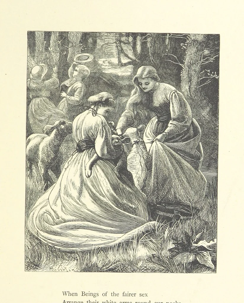 An illustration from Picture Posies. Poems chiefly by living authors, and drawings by F. Walker, J. W. North, A. B. Boughton [and others] ... Engraved by Dalziel Brothers, 1874, leaf 59