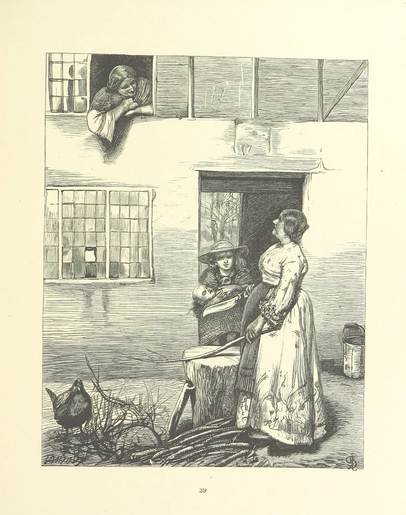 An illustration from Picture Posies. Poems chiefly by living authors, and drawings by F. Walker, J. W. North, A. B. Boughton [and others] ... Engraved by Dalziel Brothers, 1874, leaf 61