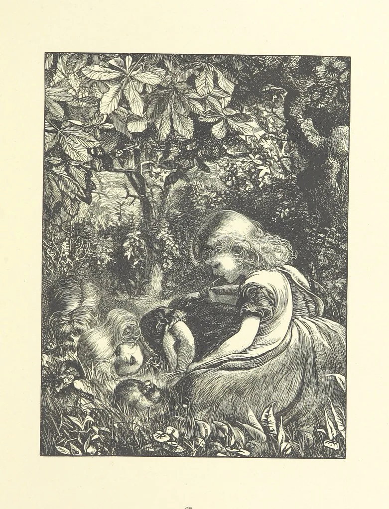 An illustration from Picture Posies. Poems chiefly by living authors, and drawings by F. Walker, J. W. North, A. B. Boughton [and others] ... Engraved by Dalziel Brothers, 1874, leaf 89