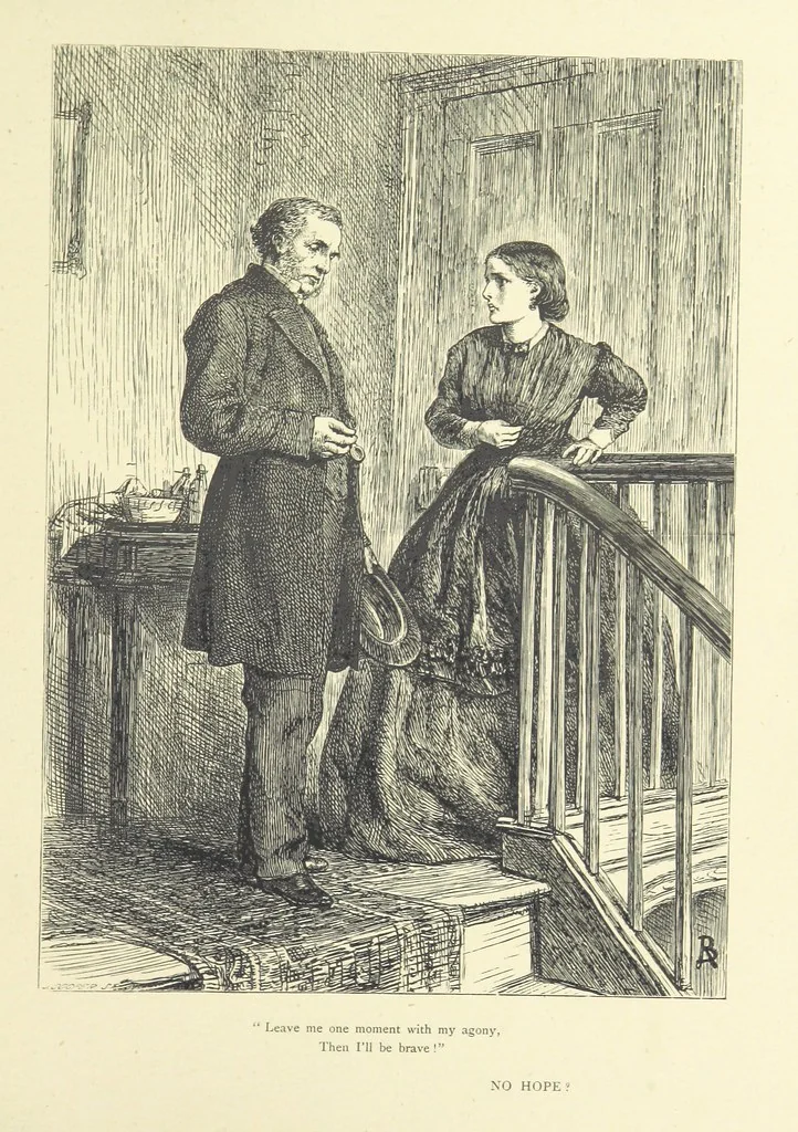 An illustration from Idyllic Pictures. Drawn by Barnes, Miss E. Edwards, P. Gray, Houghton, R. P. Leitch, Pinwell, Sandys, Small, G. Thomas, etc, 1867, leaf 113
