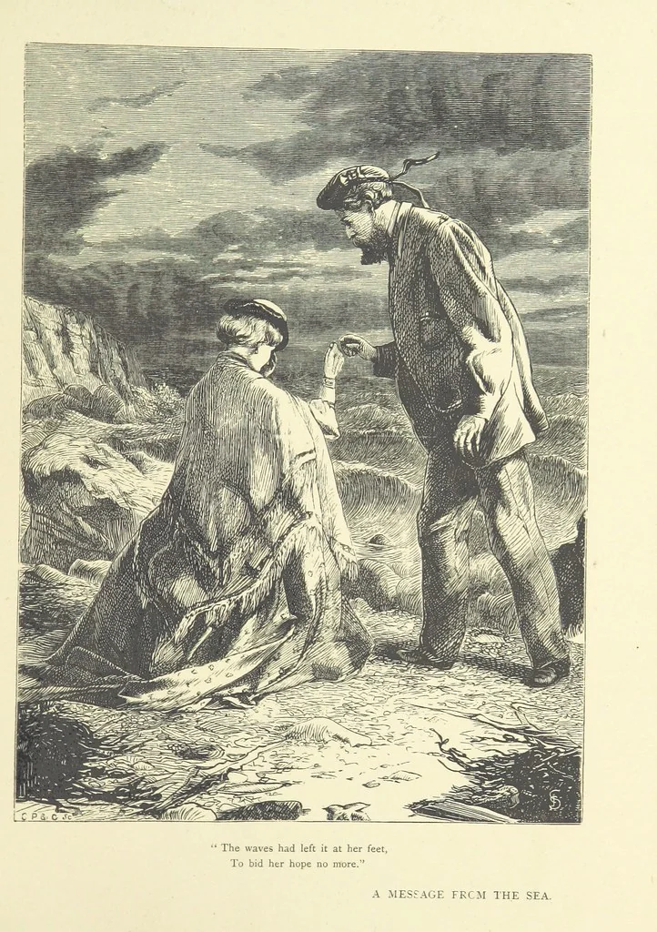 An illustration from Idyllic Pictures. Drawn by Barnes, Miss E. Edwards, P. Gray, Houghton, R. P. Leitch, Pinwell, Sandys, Small, G. Thomas, etc, 1867, leaf 121
