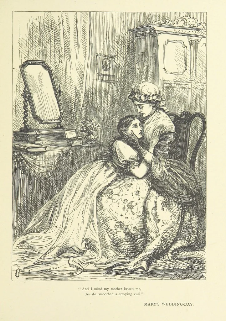 An illustration from Idyllic Pictures. Drawn by Barnes, Miss E. Edwards, P. Gray, Houghton, R. P. Leitch, Pinwell, Sandys, Small, G. Thomas, etc, 1867, leaf 149