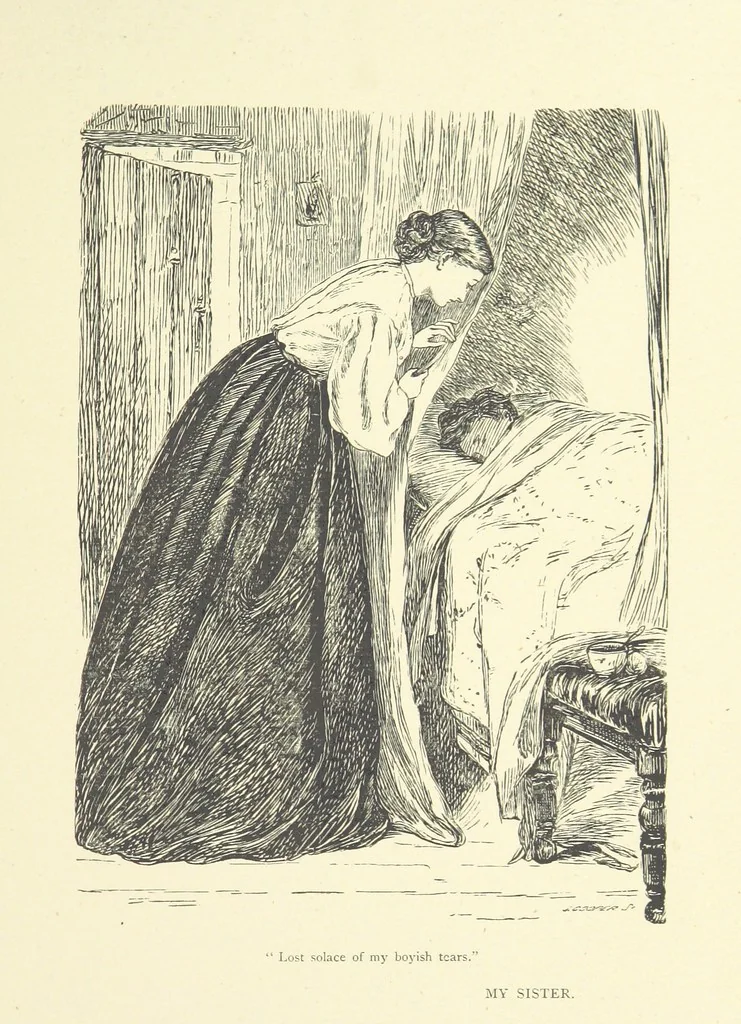 An illustration from Idyllic Pictures. Drawn by Barnes, Miss E. Edwards, P. Gray, Houghton, R. P. Leitch, Pinwell, Sandys, Small, G. Thomas, etc, 1867, leaf 153