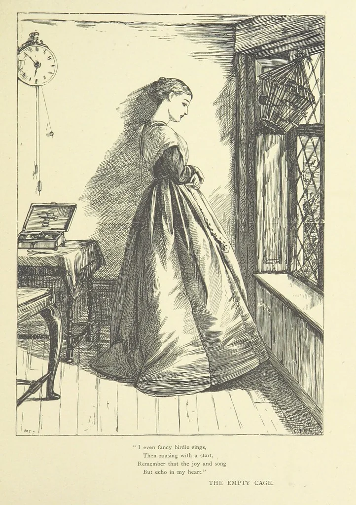 An illustration from Idyllic Pictures. Drawn by Barnes, Miss E. Edwards, P. Gray, Houghton, R. P. Leitch, Pinwell, Sandys, Small, G. Thomas, etc, 1867, leaf 157