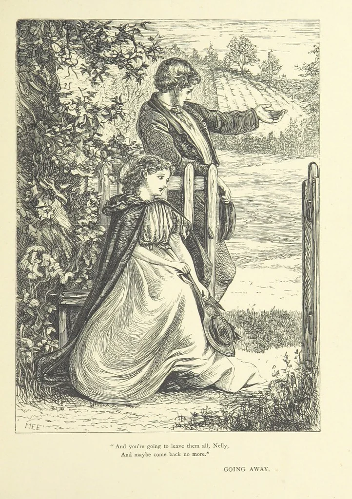 An illustration from Idyllic Pictures. Drawn by Barnes, Miss E. Edwards, P. Gray, Houghton, R. P. Leitch, Pinwell, Sandys, Small, G. Thomas, etc, 1867, leaf 165