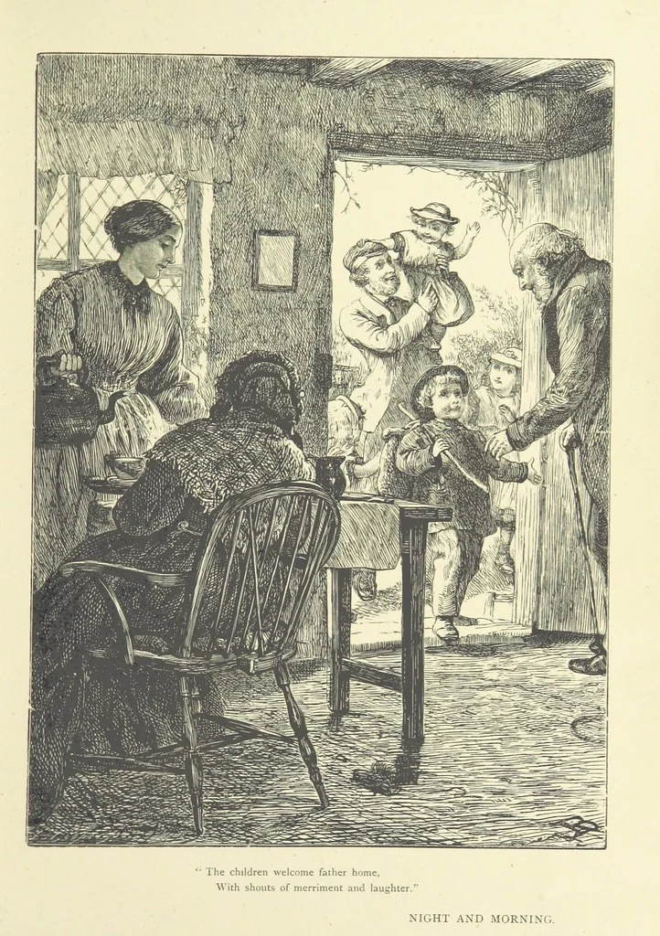 An illustration from Idyllic Pictures. Drawn by Barnes, Miss E. Edwards, P. Gray, Houghton, R. P. Leitch, Pinwell, Sandys, Small, G. Thomas, etc, 1867, leaf 17