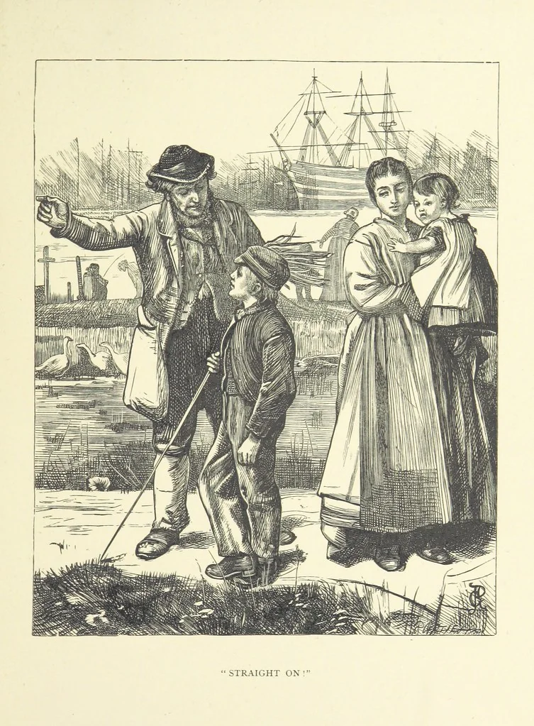 An illustration from Idyllic Pictures. Drawn by Barnes, Miss E. Edwards, P. Gray, Houghton, R. P. Leitch, Pinwell, Sandys, Small, G. Thomas, etc, 1867, leaf 177