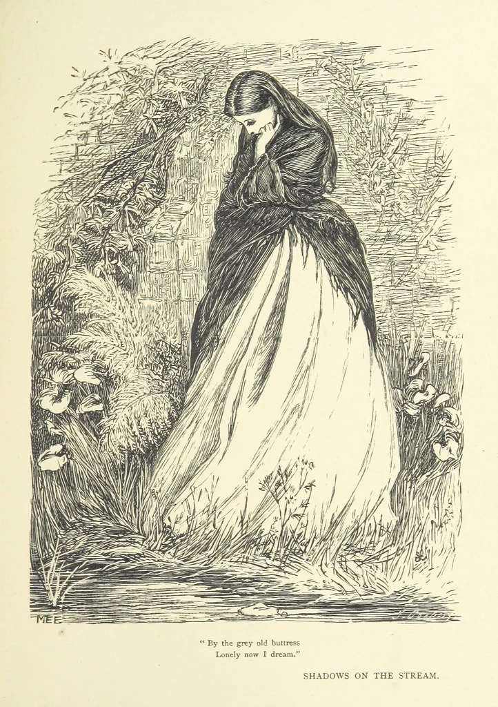 An illustration from Idyllic Pictures. Drawn by Barnes, Miss E. Edwards, P. Gray, Houghton, R. P. Leitch, Pinwell, Sandys, Small, G. Thomas, etc, 1867, leaf 185