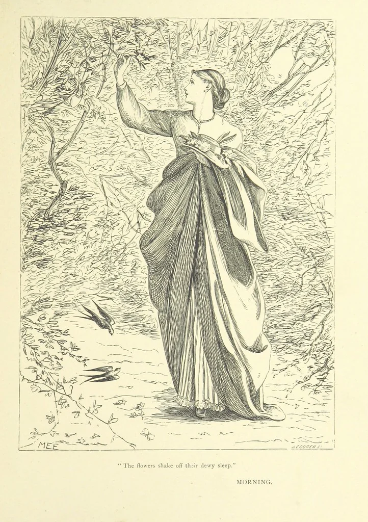An illustration from Idyllic Pictures. Drawn by Barnes, Miss E. Edwards, P. Gray, Houghton, R. P. Leitch, Pinwell, Sandys, Small, G. Thomas, etc, 1867, leaf 61