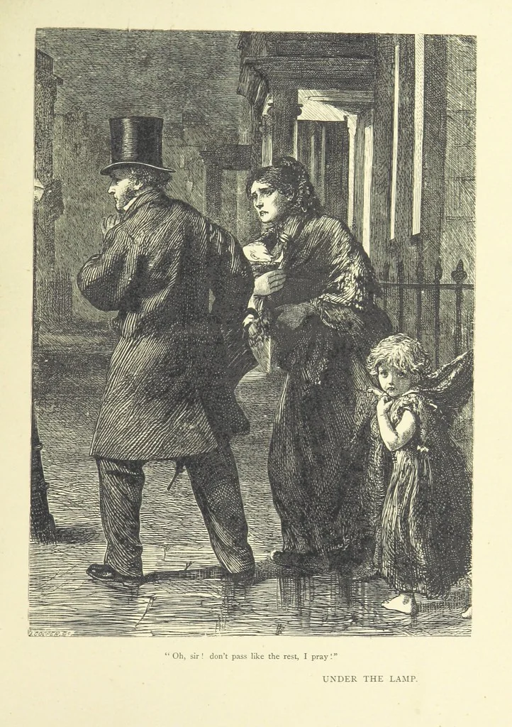 An illustration from Idyllic Pictures. Drawn by Barnes, Miss E. Edwards, P. Gray, Houghton, R. P. Leitch, Pinwell, Sandys, Small, G. Thomas, etc, 1867, leaf 65