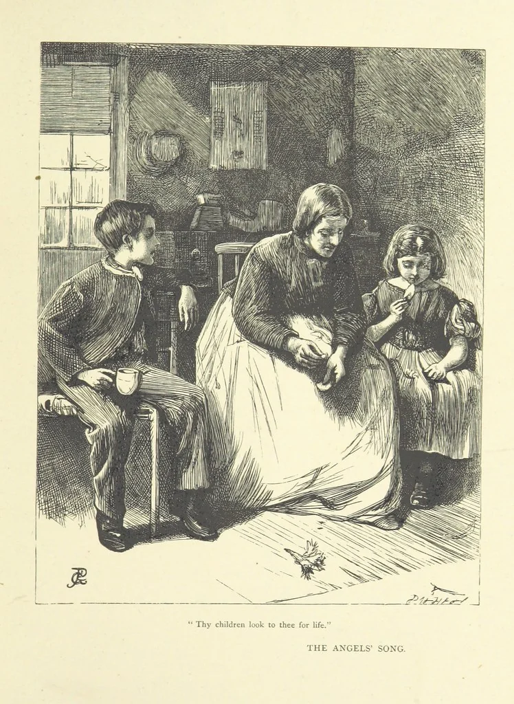 An illustration from Idyllic Pictures. Drawn by Barnes, Miss E. Edwards, P. Gray, Houghton, R. P. Leitch, Pinwell, Sandys, Small, G. Thomas, etc, 1867, leaf 81