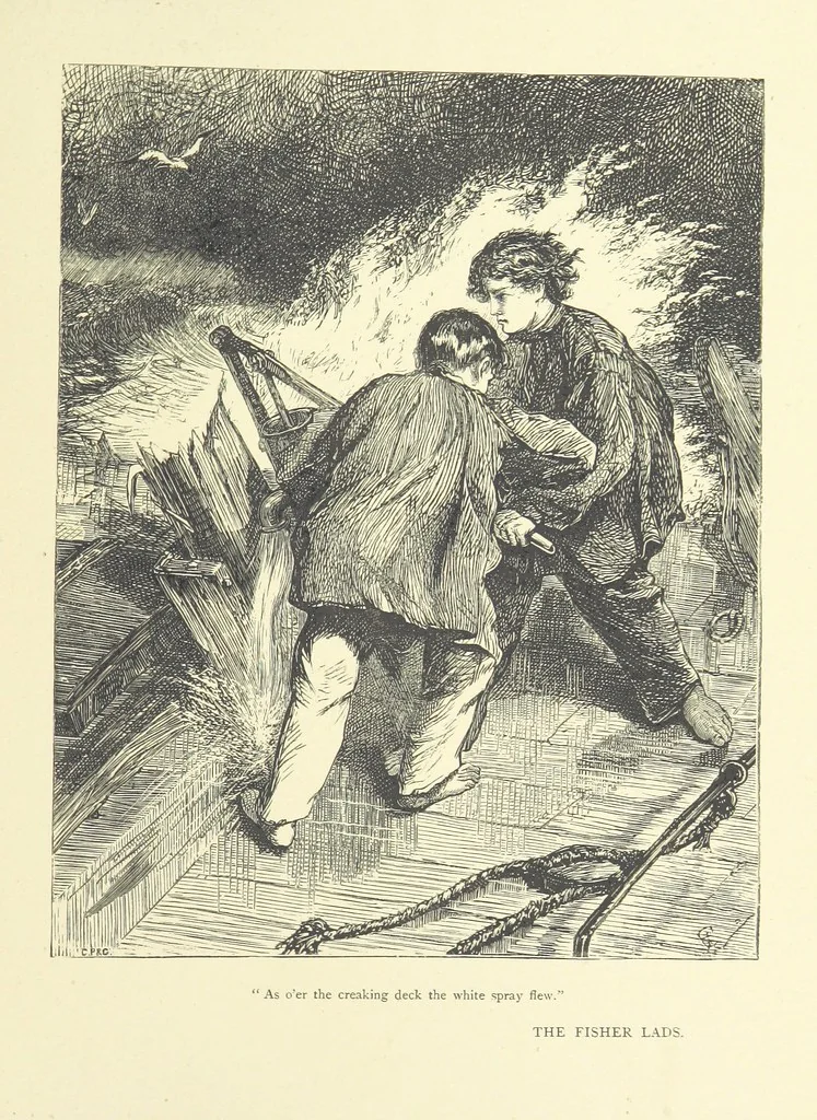 An illustration from Idyllic Pictures. Drawn by Barnes, Miss E. Edwards, P. Gray, Houghton, R. P. Leitch, Pinwell, Sandys, Small, G. Thomas, etc, 1867, leaf 85