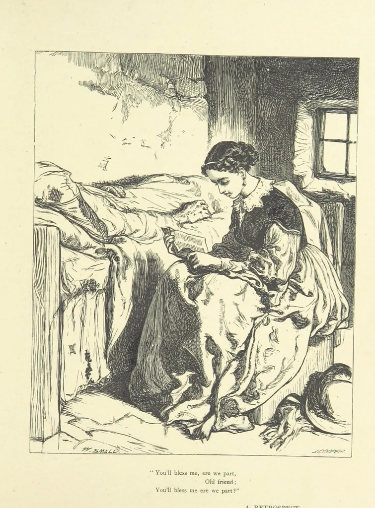 An illustration from Idyllic Pictures. Drawn by Barnes, Miss E. Edwards, P. Gray, Houghton, R. P. Leitch, Pinwell, Sandys, Small, G. Thomas, etc, 1867, leaf 93