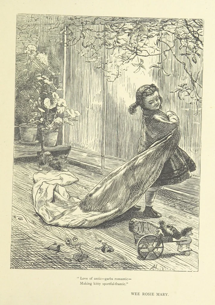 An illustration from Idyllic Pictures. Drawn by Barnes, Miss E. Edwards, P. Gray, Houghton, R. P. Leitch, Pinwell, Sandys, Small, G. Thomas, etc, 1867, leaf 97