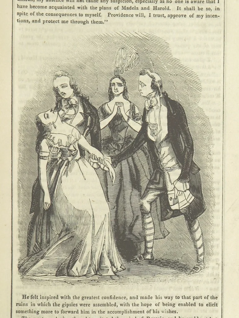 An illustration from The Gipsy Boy: a romance of the woods and wilds, 1847, leaf 175