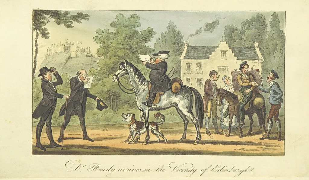 An illustration from The Tour of Doctor Prosody, in search of the antique and picturesque, through Scotland, the Hebrides, the Orkney, and Shetland Isles. Illustrated by twenty humorous plates, 1821, leaf 10