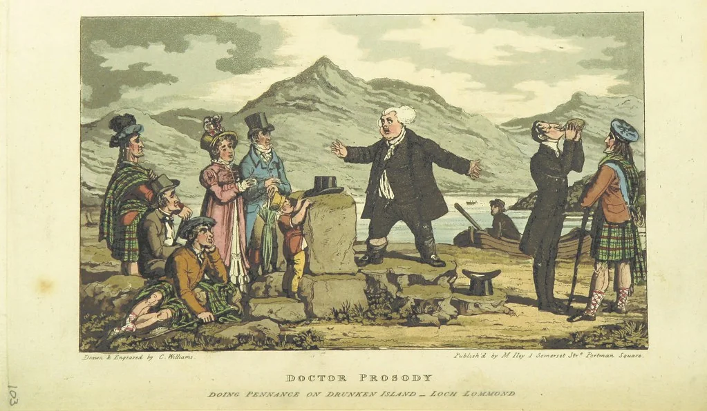 An illustration from The Tour of Doctor Prosody, in search of the antique and picturesque, through Scotland, the Hebrides, the Orkney, and Shetland Isles. Illustrated by twenty humorous plates, 1821, leaf 128