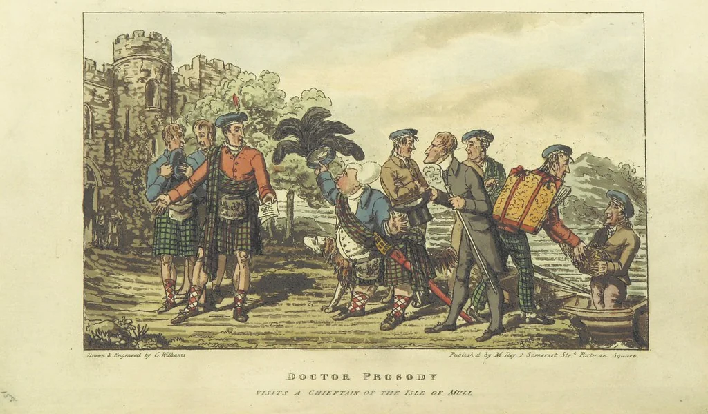 An illustration from The Tour of Doctor Prosody, in search of the antique and picturesque, through Scotland, the Hebrides, the Orkney, and Shetland Isles. Illustrated by twenty humorous plates, 1821, leaf 190