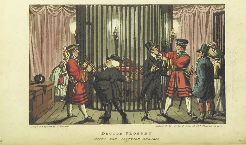 An illustration from The Tour of Doctor Prosody, in search of the antique and picturesque, through Scotland, the Hebrides, the Orkney, and Shetland Isles. Illustrated by twenty humorous plates, 1821, leaf 98