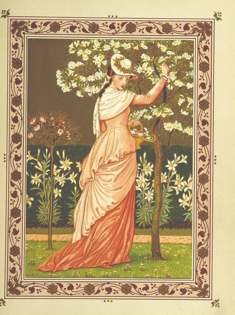 An illustration from The Quiver of Love. A collection of Valentines ancient and modern. With illustrations, in colors, ... by W. Crane and Kate Greenaway, 1876, leaf 129
