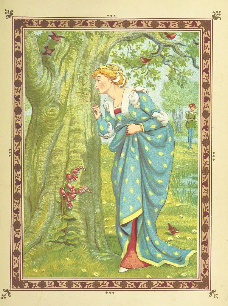 An illustration from The Quiver of Love. A collection of Valentines ancient and modern. With illustrations, in colors, ... by W. Crane and Kate Greenaway, 1876, leaf 155