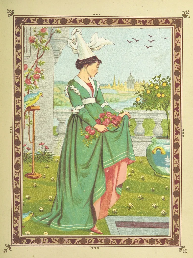An illustration from The Quiver of Love. A collection of Valentines ancient and modern. With illustrations, in colors, ... by W. Crane and Kate Greenaway, 1876, leaf 97