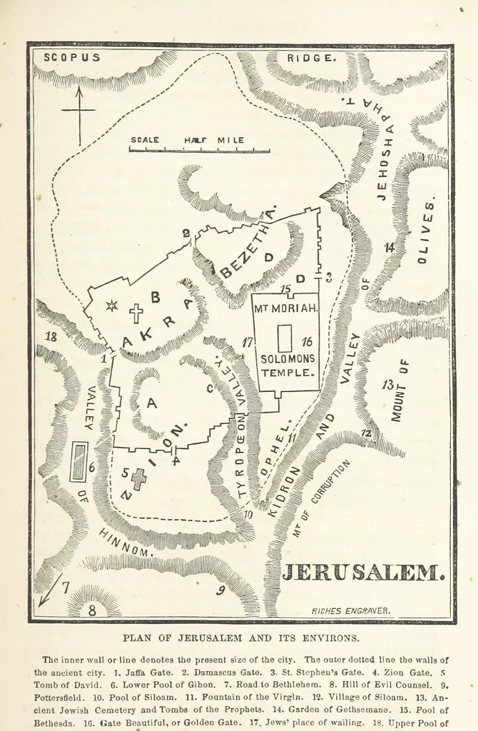 An illustration from The Handwriting of God in Egypt, Sinai, and the Holy Land: the records of a journey from the great Valley of the West to the Sacred Places of the East. ... With maps, diagrams, and ... illustrations, 1867, leaf 413