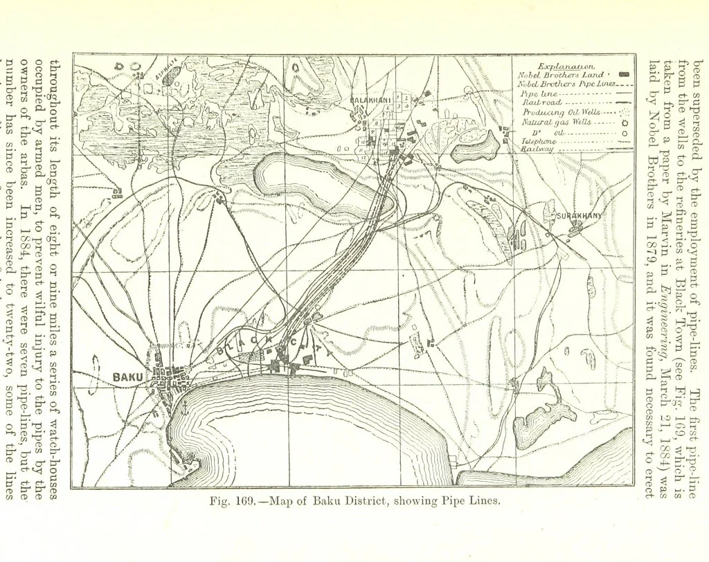 An illustration from Petroleum: a treatise on the geographical distribution and geological occurrence of petroleum and natural gas ... By B. Redwood, assisted by G. T. Holloway, and other contributors ... With maps, etc, 1896, leaf 93