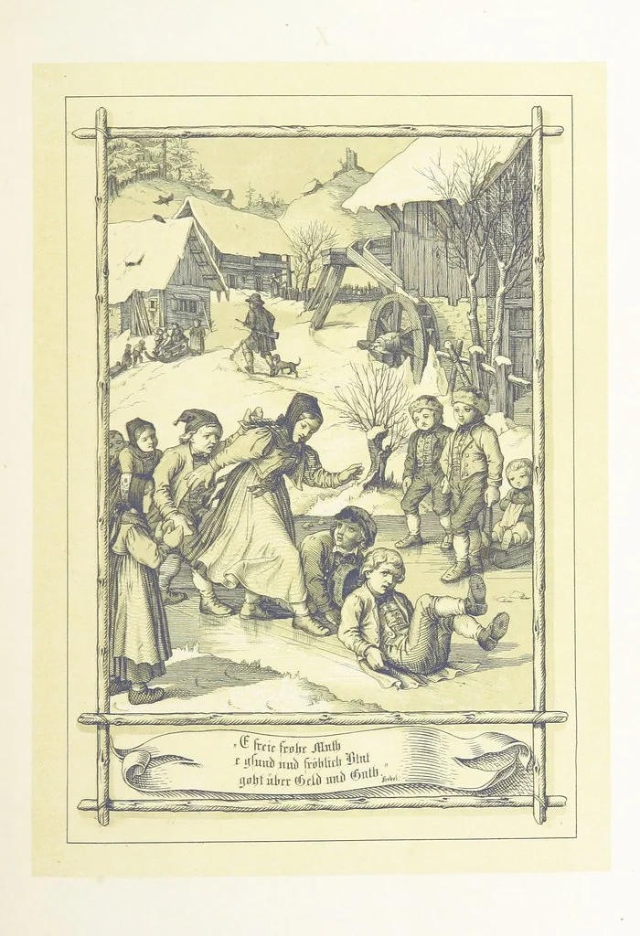 An illustration from Hieronymus. Lebensbilder aus der Baar und dem Schwarzwalde, entworfen und geschildert von L. Reich, mit der Feder auf Stein gezeichnet von J. N. Heinemann, 1885, leaf 117