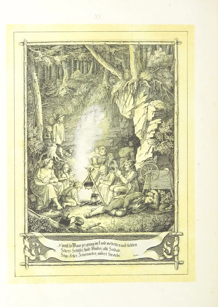 An illustration from Hieronymus. Lebensbilder aus der Baar und dem Schwarzwalde, entworfen und geschildert von L. Reich, mit der Feder auf Stein gezeichnet von J. N. Heinemann, 1885, leaf 178
