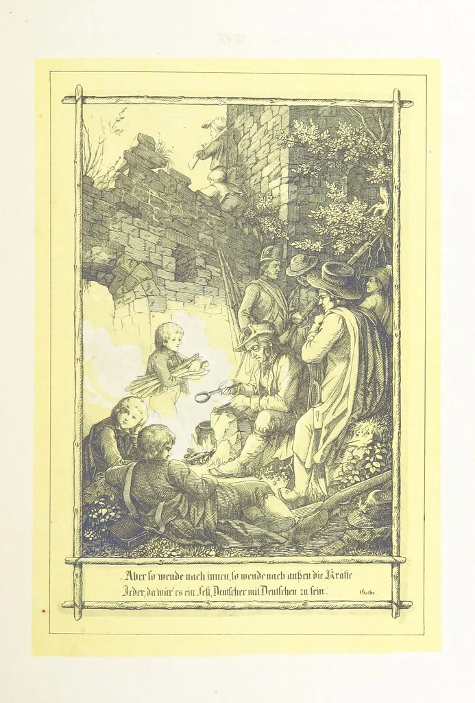 An illustration from Hieronymus. Lebensbilder aus der Baar und dem Schwarzwalde, entworfen und geschildert von L. Reich, mit der Feder auf Stein gezeichnet von J. N. Heinemann, 1885, leaf 215
