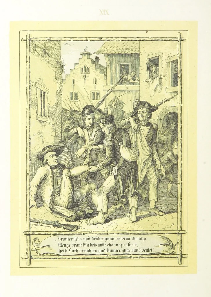 An illustration from Hieronymus. Lebensbilder aus der Baar und dem Schwarzwalde, entworfen und geschildert von L. Reich, mit der Feder auf Stein gezeichnet von J. N. Heinemann, 1885, leaf 228