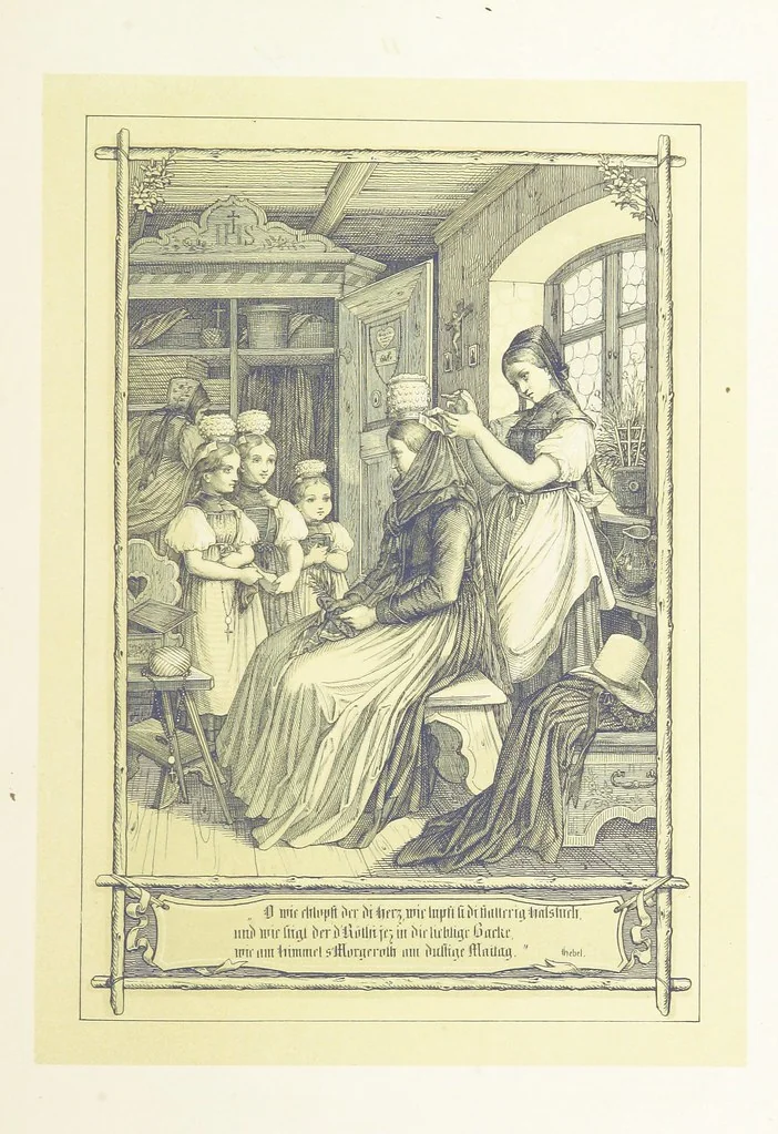 An illustration from Hieronymus. Lebensbilder aus der Baar und dem Schwarzwalde, entworfen und geschildert von L. Reich, mit der Feder auf Stein gezeichnet von J. N. Heinemann, 1885, leaf 235