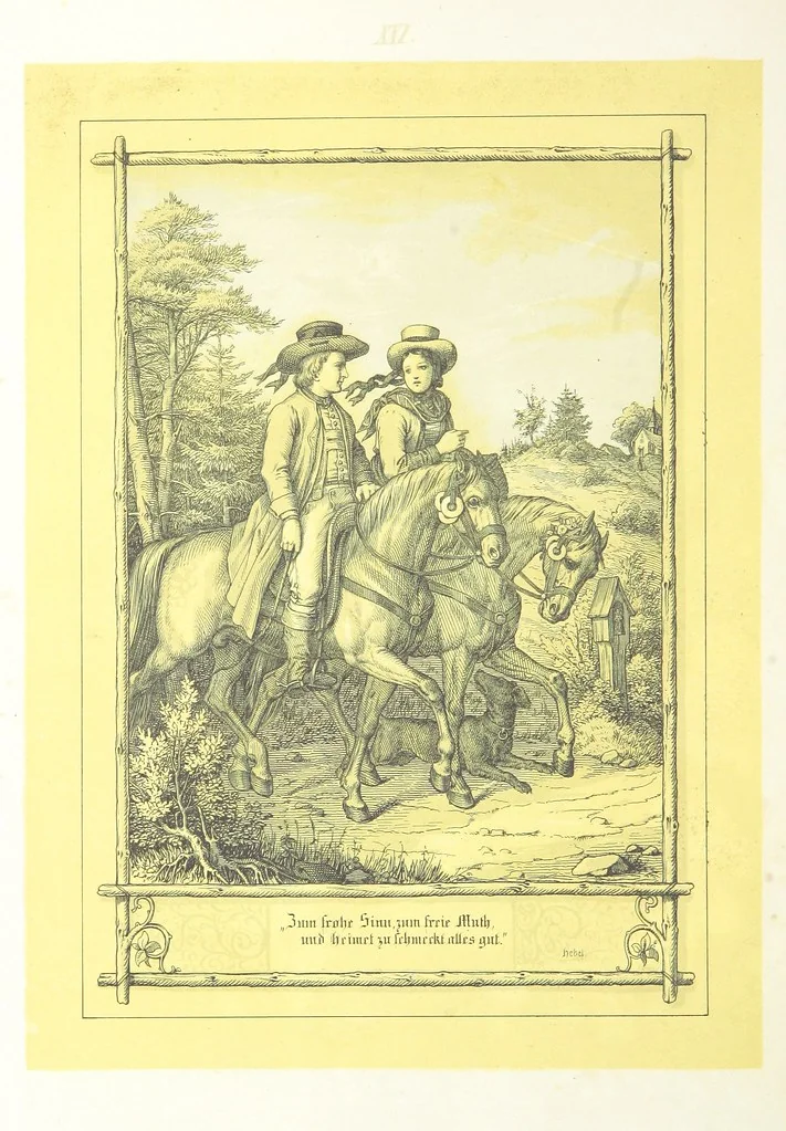 An illustration from Hieronymus. Lebensbilder aus der Baar und dem Schwarzwalde, entworfen und geschildert von L. Reich, mit der Feder auf Stein gezeichnet von J. N. Heinemann, 1885, leaf 246