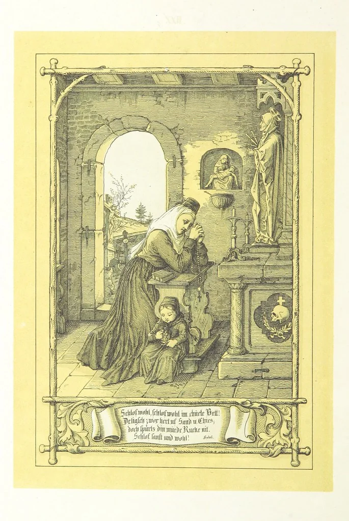 An illustration from Hieronymus. Lebensbilder aus der Baar und dem Schwarzwalde, entworfen und geschildert von L. Reich, mit der Feder auf Stein gezeichnet von J. N. Heinemann, 1885, leaf 258