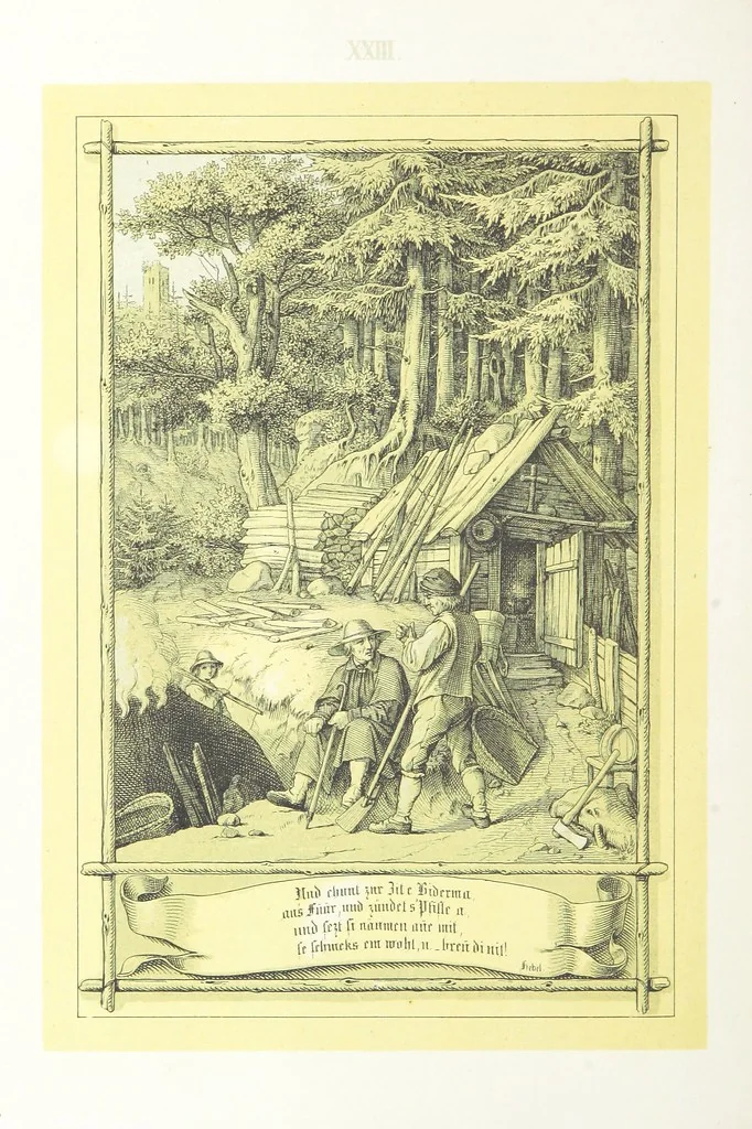 An illustration from Hieronymus. Lebensbilder aus der Baar und dem Schwarzwalde, entworfen und geschildert von L. Reich, mit der Feder auf Stein gezeichnet von J. N. Heinemann, 1885, leaf 274