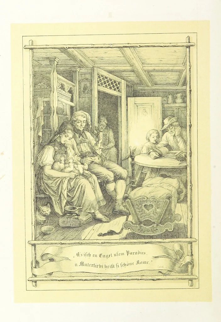 An illustration from Hieronymus. Lebensbilder aus der Baar und dem Schwarzwalde, entworfen und geschildert von L. Reich, mit der Feder auf Stein gezeichnet von J. N. Heinemann, 1885, leaf 30