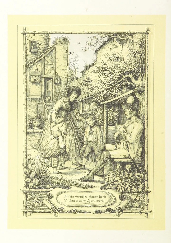 An illustration from Hieronymus. Lebensbilder aus der Baar und dem Schwarzwalde, entworfen und geschildert von L. Reich, mit der Feder auf Stein gezeichnet von J. N. Heinemann, 1885, leaf 68