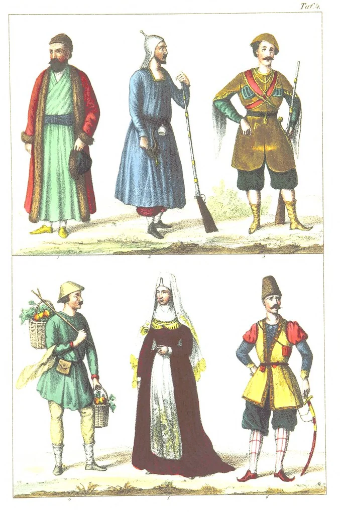 An illustration from Die Völker der Erde nach ihrer Eigenthümlichkeit in Regierungsform, Sitten und Nationaltracht durch Wort und Bild, geschildert nach den Werken eines Barrow, H. Barth, Catlin, etc. Herausgegeben von A. B. Reichenbach. Mit 50 Tafeln colorirten Abbildungen, 1859, leaf 443