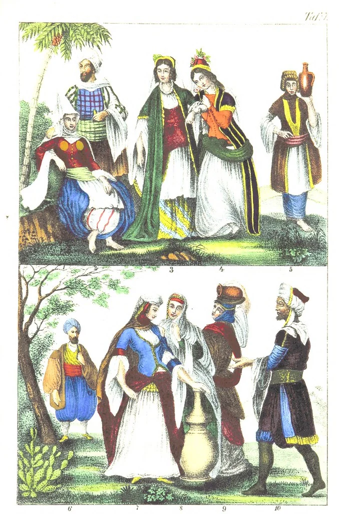 An illustration from Die Völker der Erde nach ihrer Eigenthümlichkeit in Regierungsform, Sitten und Nationaltracht durch Wort und Bild, geschildert nach den Werken eines Barrow, H. Barth, Catlin, etc. Herausgegeben von A. B. Reichenbach. Mit 50 Tafeln colorirten Abbildungen, 1859, leaf 449