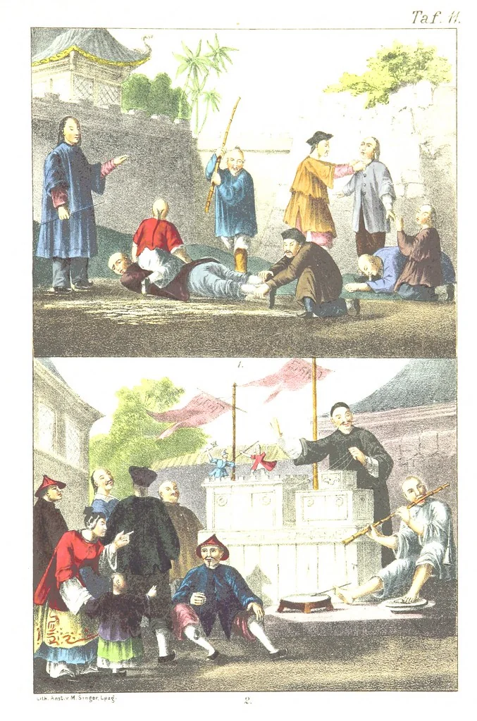 An illustration from Die Völker der Erde nach ihrer Eigenthümlichkeit in Regierungsform, Sitten und Nationaltracht durch Wort und Bild, geschildert nach den Werken eines Barrow, H. Barth, Catlin, etc. Herausgegeben von A. B. Reichenbach. Mit 50 Tafeln colorirten Abbildungen, 1859, leaf 457