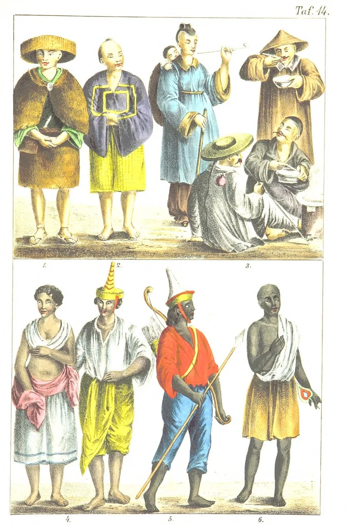 An illustration from Die Völker der Erde nach ihrer Eigenthümlichkeit in Regierungsform, Sitten und Nationaltracht durch Wort und Bild, geschildert nach den Werken eines Barrow, H. Barth, Catlin, etc. Herausgegeben von A. B. Reichenbach. Mit 50 Tafeln colorirten Abbildungen, 1859, leaf 463