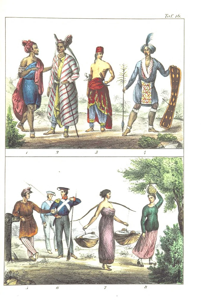 An illustration from Die Völker der Erde nach ihrer Eigenthümlichkeit in Regierungsform, Sitten und Nationaltracht durch Wort und Bild, geschildert nach den Werken eines Barrow, H. Barth, Catlin, etc. Herausgegeben von A. B. Reichenbach. Mit 50 Tafeln colorirten Abbildungen, 1859, leaf 467