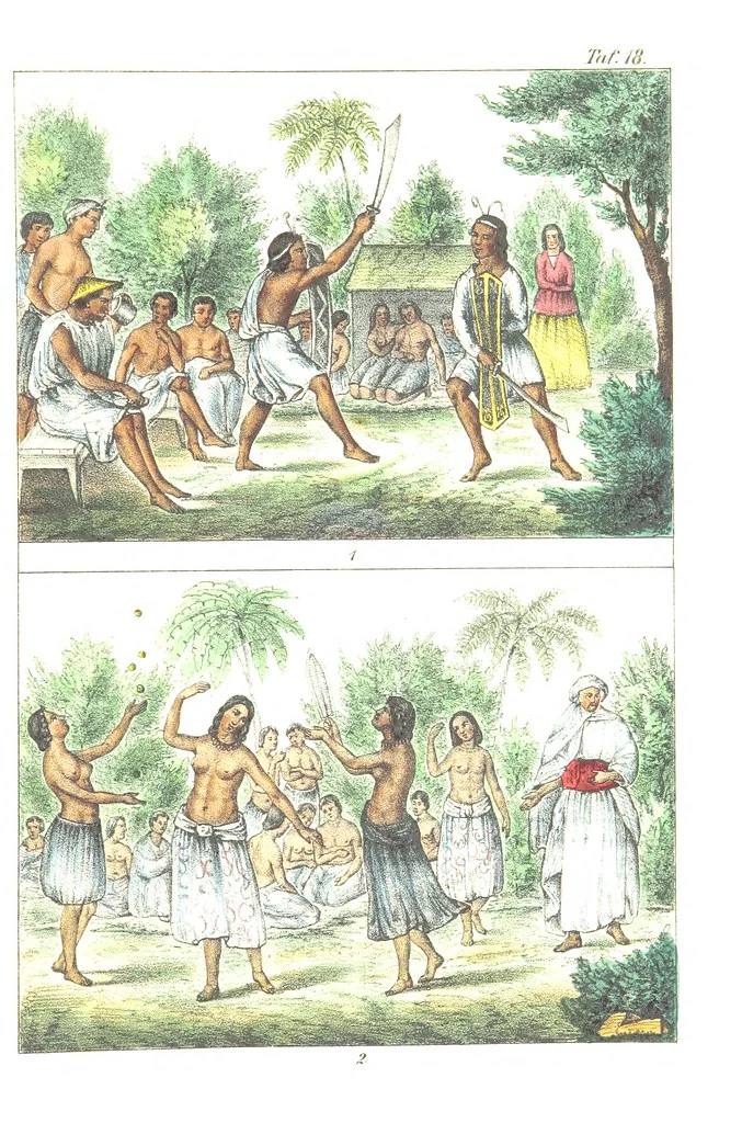 An illustration from Die Völker der Erde nach ihrer Eigenthümlichkeit in Regierungsform, Sitten und Nationaltracht durch Wort und Bild, geschildert nach den Werken eines Barrow, H. Barth, Catlin, etc. Herausgegeben von A. B. Reichenbach. Mit 50 Tafeln colorirten Abbildungen, 1859, leaf 471