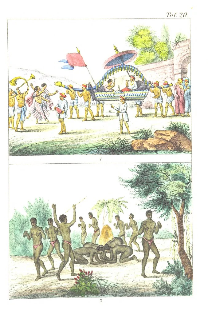 An illustration from Die Völker der Erde nach ihrer Eigenthümlichkeit in Regierungsform, Sitten und Nationaltracht durch Wort und Bild, geschildert nach den Werken eines Barrow, H. Barth, Catlin, etc. Herausgegeben von A. B. Reichenbach. Mit 50 Tafeln colorirten Abbildungen, 1859, leaf 475