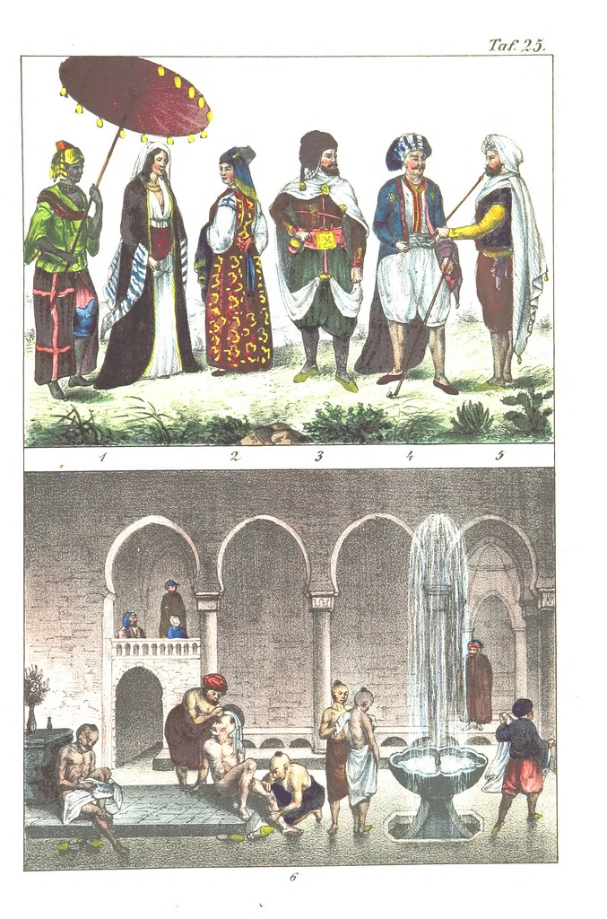 An illustration from Die Völker der Erde nach ihrer Eigenthümlichkeit in Regierungsform, Sitten und Nationaltracht durch Wort und Bild, geschildert nach den Werken eines Barrow, H. Barth, Catlin, etc. Herausgegeben von A. B. Reichenbach. Mit 50 Tafeln colorirten Abbildungen, 1859, leaf 485