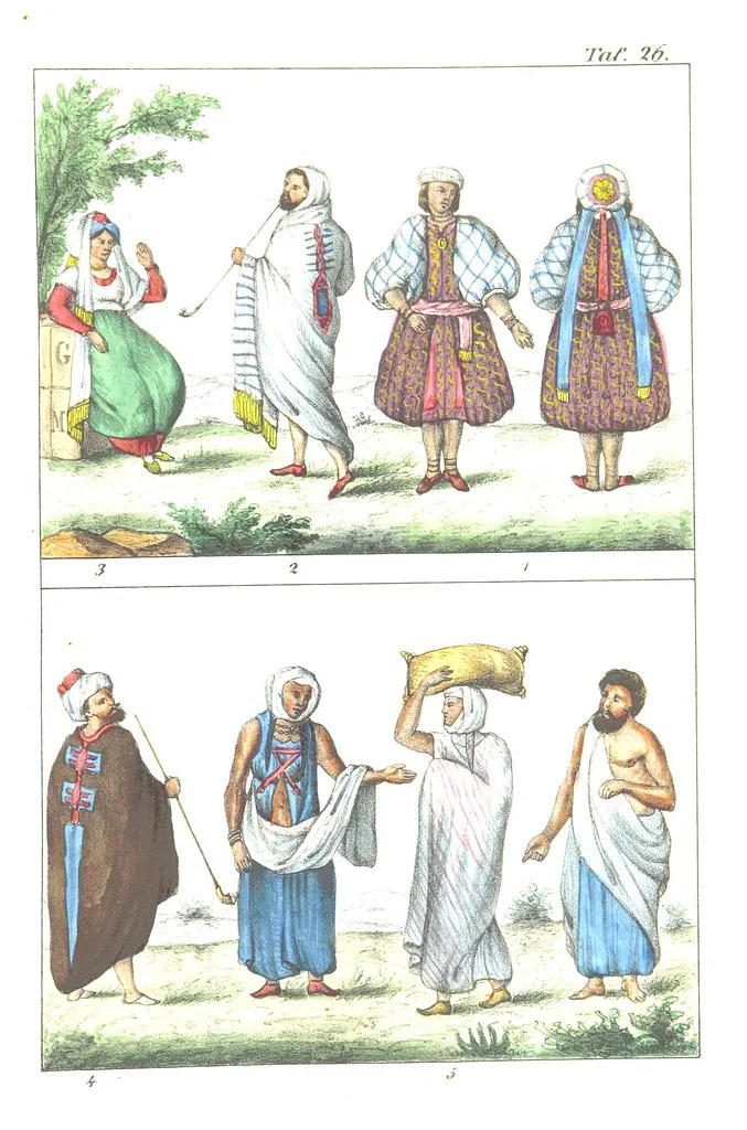 An illustration from Die Völker der Erde nach ihrer Eigenthümlichkeit in Regierungsform, Sitten und Nationaltracht durch Wort und Bild, geschildert nach den Werken eines Barrow, H. Barth, Catlin, etc. Herausgegeben von A. B. Reichenbach. Mit 50 Tafeln colorirten Abbildungen, 1859, leaf 487